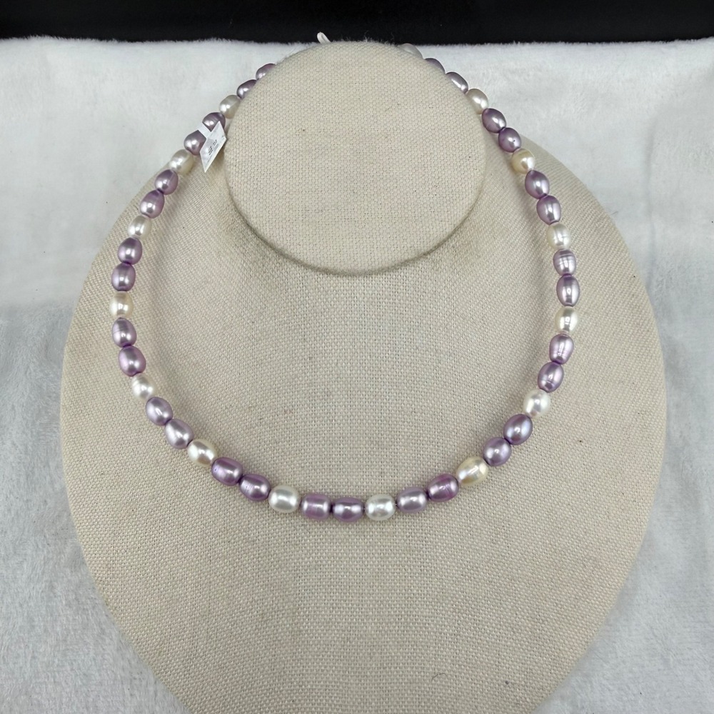 Vintage GSJ Beaded Pearl Collar‎ Necklace Purple